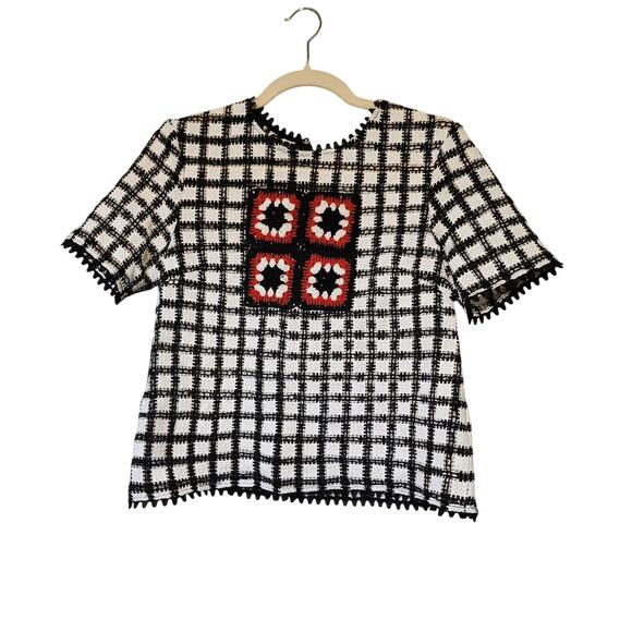 Endless Rose Black White Checkered Crochet Accent Top Sz S NWOT Retro Mod Stylec - Picture 4 of 6